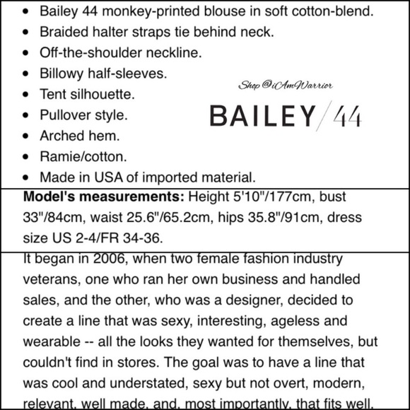 Bailey/44 NWT Monkey print off the shoulder top *shop@iamwarrior - Picture 8 of 9